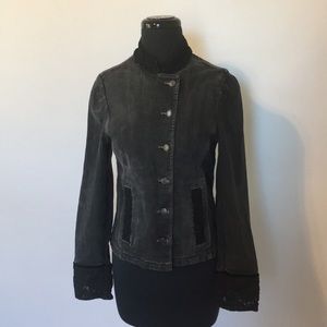 VTG Y2K Express Black Jean Jacket With Lace Trim, 5/6